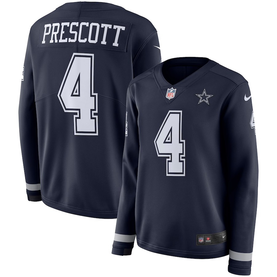 Women Dallas Cowboys #4 Prescott blue  Limited NFL Nike Therma Long Sleeve Jersey